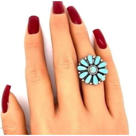 Sterling BBN Turquoise Flower Ring - Picture 10 of 11